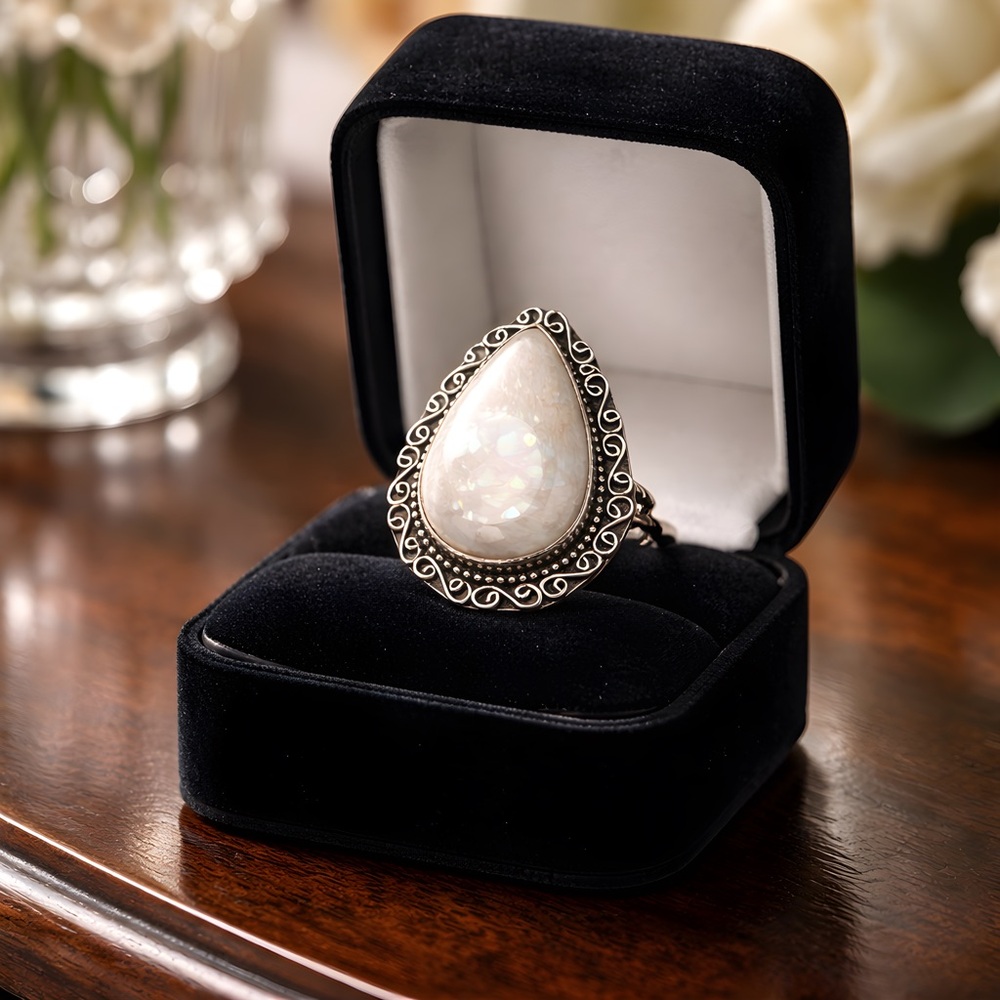 *NEW* 925 Silver Natural Scolecite Ring with Carved Setting